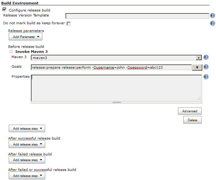 Hudson Release Plugin Settings