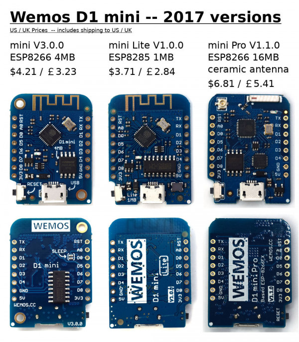 Wemos D1 mini versions