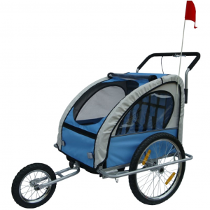 Fietskar voor kinderen met buggyfunctie (blauw / grijs) – €127