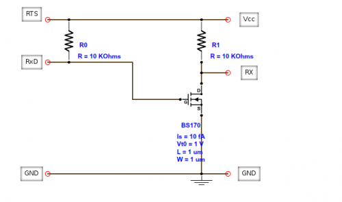 Logical inverter based on BS170 with additional resistor